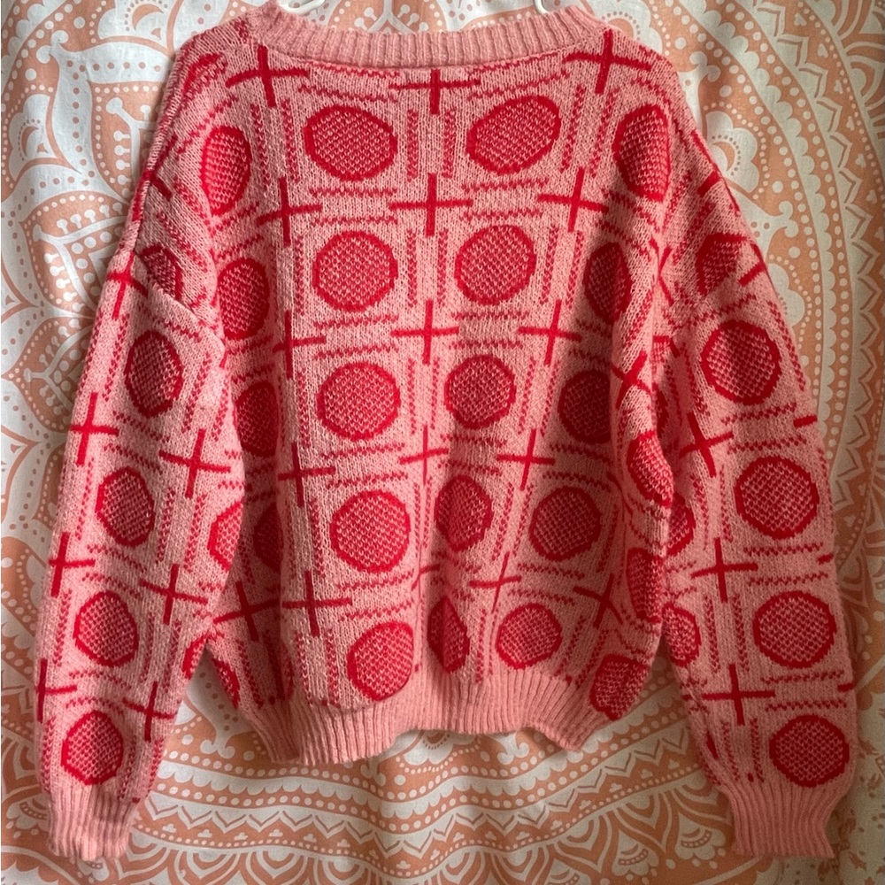 Shein Cozy pink and red crew neck knit sweater